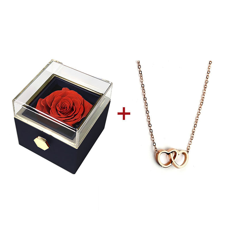 GLWAVE "Eternal and Unique" collier gravé double coeur boîte à roses éternelles