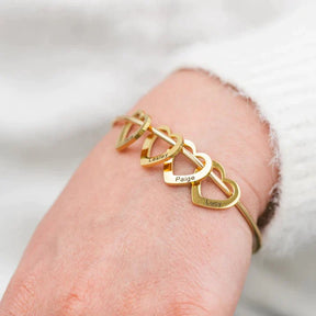 Bangle Bracelet with Custom Heart Pendants in 18K Gold Plating - glwave