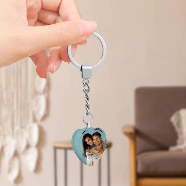Custom Photo Keychain Crystal Keychain Couple's Heart-shaped - glwave