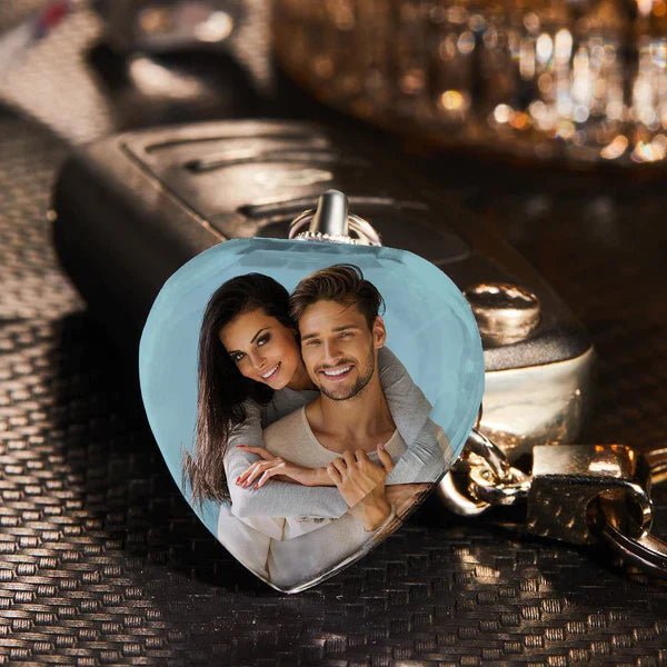 Custom Photo Keychain Crystal Keychain Couple's Heart-shaped - glwave