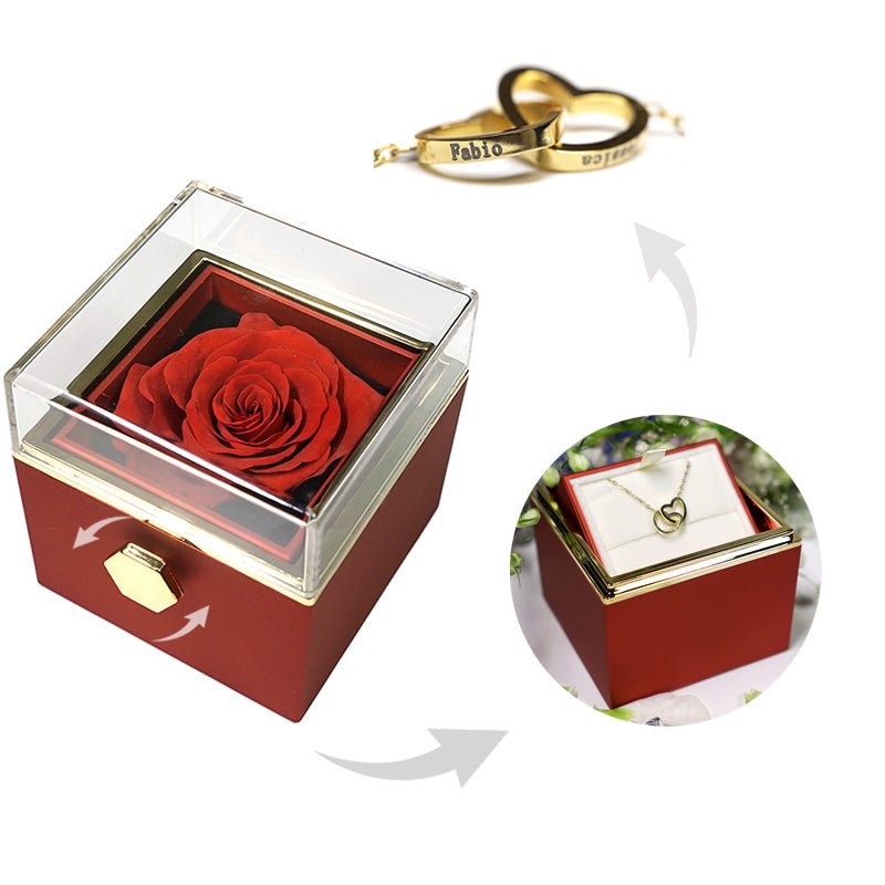 GLWAVE's"Eternal and Unique" double heart engraved necklace rose gift box - glwave
