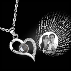 I Love You Necklace in 100 Languages Projection Photo Necklace Love Your Heart Silver - glwave