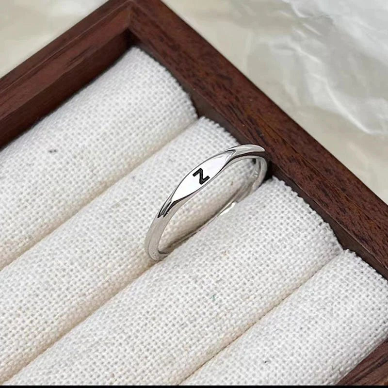 Minimalist Pure Silver Letter Ring- 1 Pieces - glwave