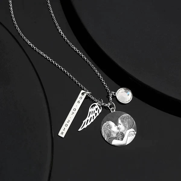 Women's Photo Engraved Tag Necklace with Engraving Silver - glwave