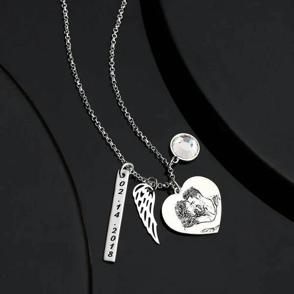 Women's Photo Engraved Tag Necklace with Engraving Silver - glwave